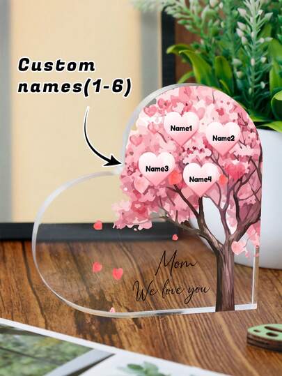 LICVIC Custom Plaque, Personalized Acrylic Heart Name Plate, Name Plate Personalized, Customizable 1-6 Names Birthday Gifts, Office Decor, Mother'S Day Plaque, Mother'S Day Gifts, Anniversary, Customized, Family Gifts, Living Room Decor, Family, Mother