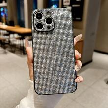 Luxurious Original Silver Full Rhinestone Phone Case - Grid Pattern Sparkling Glitter Texture, Black Soft Silicone Shockproof Frame, Sleek Shiny Premium Protective Cover (Elegant High-End Fashion Daily Accessory) - Multicolor - View 4