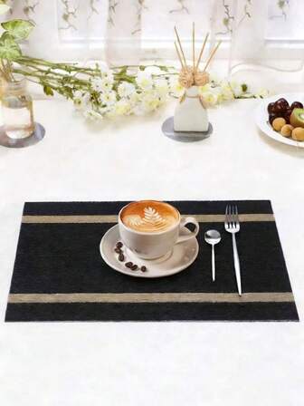 2-6pcs Rectangular Striped PVC Woven Placemats, Washable, Easy To Clean, Wipe-Clean, Non-Slip, Heat-Resistant, For Room Decor, Dining Table Decor, Home Decor, Suitable For Holidays, Parties, Birthdays, Weddings And Dinners
