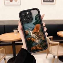 Cubierta de telefono con borde negro diseño paisaje montano con silla y termo para uso diario y viajes,Aplicable a los teléfonos de la serie Apple y Galaxy - Blanco - Ver 3