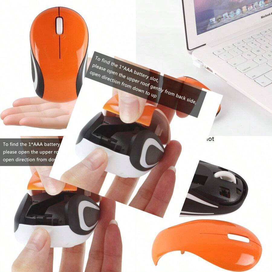 Elec Space - Mini mouse inalámbrico pequeño para viajes óptico portátil mini ras inalámbricos con receptor USB para PC portátil y computadora naranja - Púrpura - Ver 1