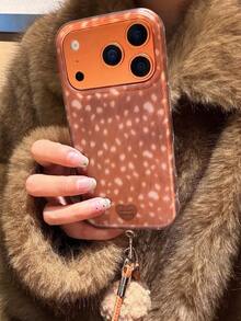 Caso de telefone com estampa de coração e cervo com bolinhas marrom e branco, compatível com iPhone 17, 16 Pro Max, Novo 15, com cordão, estilo coreano minimalista, compatível com iPhone 14, 15 Pro Max, nicho para mulheres, 16 - Castanho - Visão 2