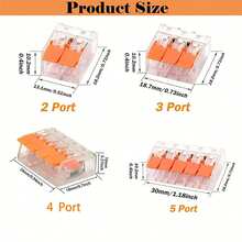 20/80/90pcs: Super Fast Wire Lever Connectors - 2, 3, 4 And 5 Port Cable Clamp Lever Connectors, Wire Connector Combination Set, Compact Splicing Connector Kit With Cable Cam-Type Connectors - Orange - View 3