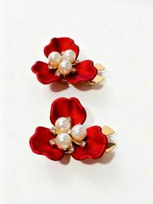 1pc/2pcs Flower Shaped Shirt Buttons Set, Pearl Cuff Links, Vintage Flower Cufflinks Clips, Suitable For Dresses, Weddings, Formal Wear Decoration Buttons, Clothing Accessories Gifts And Parties (Petal Shape Random) - Gold-red Petals - View 2
