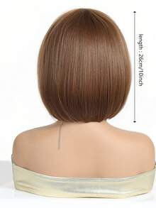 10 Inch Short Straight Wig, Women's Elegant Brown Heat-Resistant Synthetic Wig With Bangs, Bob Hairstyle, Suitable For Everyday Wear - 深棕色 - 查看 8
