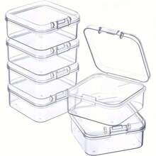 6pcs New Square Transparent Plastic Boxes, Small Items Stationery Jewelry Storage Boxes With Lid, Sealed Dustproof Plastic Containers - Clear - View 6