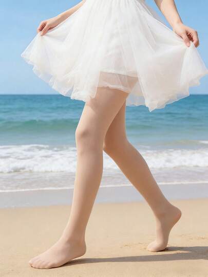 1条儿童肤色连裤袜，简约柔软舒适防勾丝紧身裤，休闲经典轻盈透气贴身打底裤，适合上学、舞蹈练习、演出和休闲穿着，春夏款