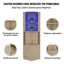 Mueble Bar Esquinero Con Almacén Para Botellas Y Copas 180cm - Multicolor - Ver 5