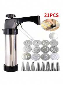 22PCS/Set Stainless Steel Cake Cream Decorating Gun Sets Cookie Making Machine Nozzles Mold Pastry Syringe Extruder Kitchen Baking Tools Hand Pressing Machine Household DIY Baking Tools - Black - View 12