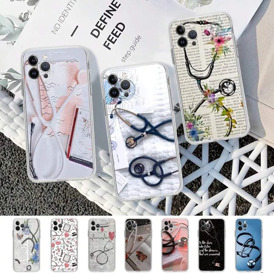 Funda de teléfono con estetoscopio de medicina médica compatible con 15 14 11 12 13 Mini Pro XS Max, funda 6 7 8 Plus X XR SE 2020, compatible con funda de 17, funda de 17 Pro, funda de 17 Pro Max - z11 - Ver 1