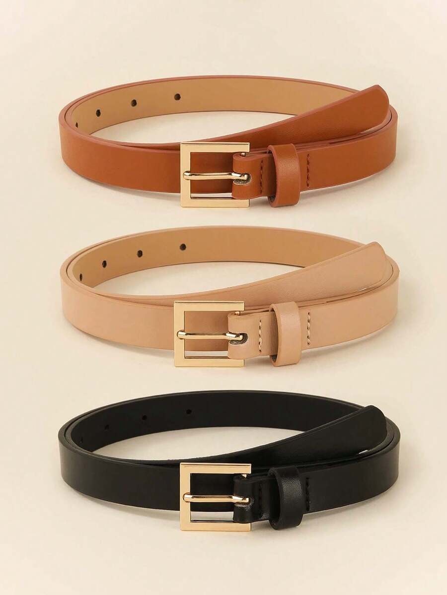 Cintura quadrata semplice ed elegante, cintura per abiti/pantaloni da ragazza di colore solido ed elegante, cintura casual retrò, stile preppy, adatta per l'uso quotidiano, può essere regalata per l'estate, l'autunno o San Valentino. - Multicolore - Visualizzare 1