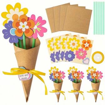 Set de 6 piezas/12 piezas/24 piezas Kits de manualidades de ramos de flores hechos a mano, ramos de flores de papel DIY y tarjetas de felicitación, adecuados para el Día de la Madre, la Semana de Apreciación a los Maestros, actividades en el aula - Regalos de Acción de Gracias, excelentes para el hogar y la escuela, regalos de regreso a clases, multipaquete