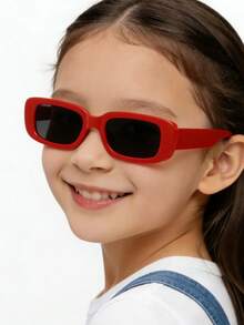 1副时尚矩形镜框青少年眼镜 - 紅色 - 查看 1