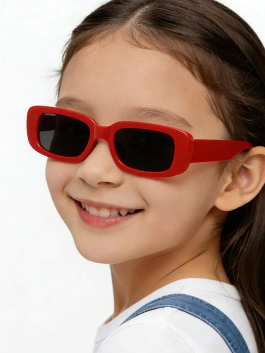 1副时尚矩形镜框青少年眼镜 - 紅色 - 查看 1