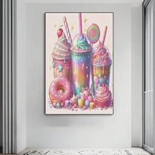 1 Set 5D Diamond Painting Kit - "Sweet Dreamy Food Style - Cream Ice Cream Donut", Large Size Full Drill Round Acrylic Diamond Art DIY Painting Set, Frameless Mosaic Craft, Suitable For Home And Office Desktop Decor - Multicolor - View 20