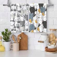1 Stück Katzen-Muster Haustier-Themen Küchentuch, super weich aus Mikrofaser, moderner Stil, maschinenwaschbar, farbbeständig, Geschirrtuch, Reinigungszubehör geeignet für Küche, Esszimmer, Badezimmer, Kombinations-Sets erhältlich - Verschiedenfarbig - Übersicht 3