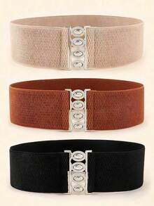 3pcs Metal Buckle Elastic Waist Belt Set For Women Dress - Multicolor - View 9