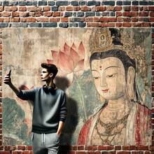 1pc Buddha & Lotus Pond Background - Vibrant Buddhist Art, Blooming Flowers, Suitable For Birthday Parties, Photo Booths, Outdoor Celebrations, Versatile Polyester Decor, Zen Home Accents, Subtle Suitable For Christmas And Halloween Decorations - Multicolor - View 5