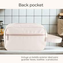 Almacenamiento deéticos Neceser de Viaje, Bolsa de Aseo con Compartimento, Organizador de Artículos Personales y Maquillaje, Neceser impermeable unisex. suave - Marfil - Ver 6
