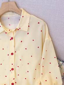 女士休闲落肩长袖爱心印花衬衫 - 彩色 - 查看 6