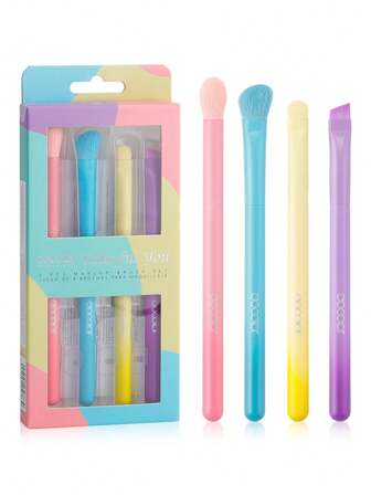 docolor Bärbart MINI färgglatt sminkborsteset, oumbärligt för nybörjare, 6 st makeupborstar för ansikte och ögon, djurvänliga syntetiska borst, sminkverktyg med trähandtag