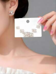 1 Set 925 Sterling Silver Needle Medical Grade Pearl C0C Stud Earrings, Micro-Inlaid Cubic Zirconia, Elegant & Luxurious Ladies Jewelry, Suitable For Daily Wear, Valentine's Day, Anniversary, Back To School Party, Gift - Multicolor - View 4