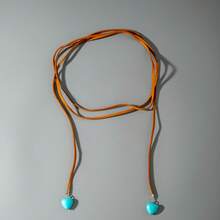 1pc Fashionable High-Quality Polyester Fiber Braided Synthetic Turquoise Heart Pendant Necklace For Women, Suitable For Party, Gift - 31072-nek-brown-eP - View 9