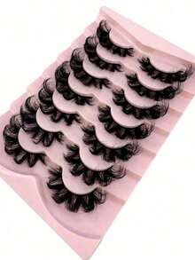 7 Pairs Russian Style Thick Classic Cat Eye Faux Mink Eyelashes, Natural DD Curly Fluffy Fake Lashes, Criss-Cross Long Thick Faux Mink Eyelashes, Create Natural Makeup Look - Black - View 5