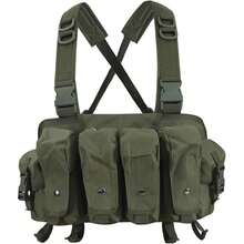 Chaleco táctico multifuncional al aire libre para cazar y acampar Chaleco Porta Placas con carga múltiples bolsillos chaleco para hombres - Verde militar - Ver 6