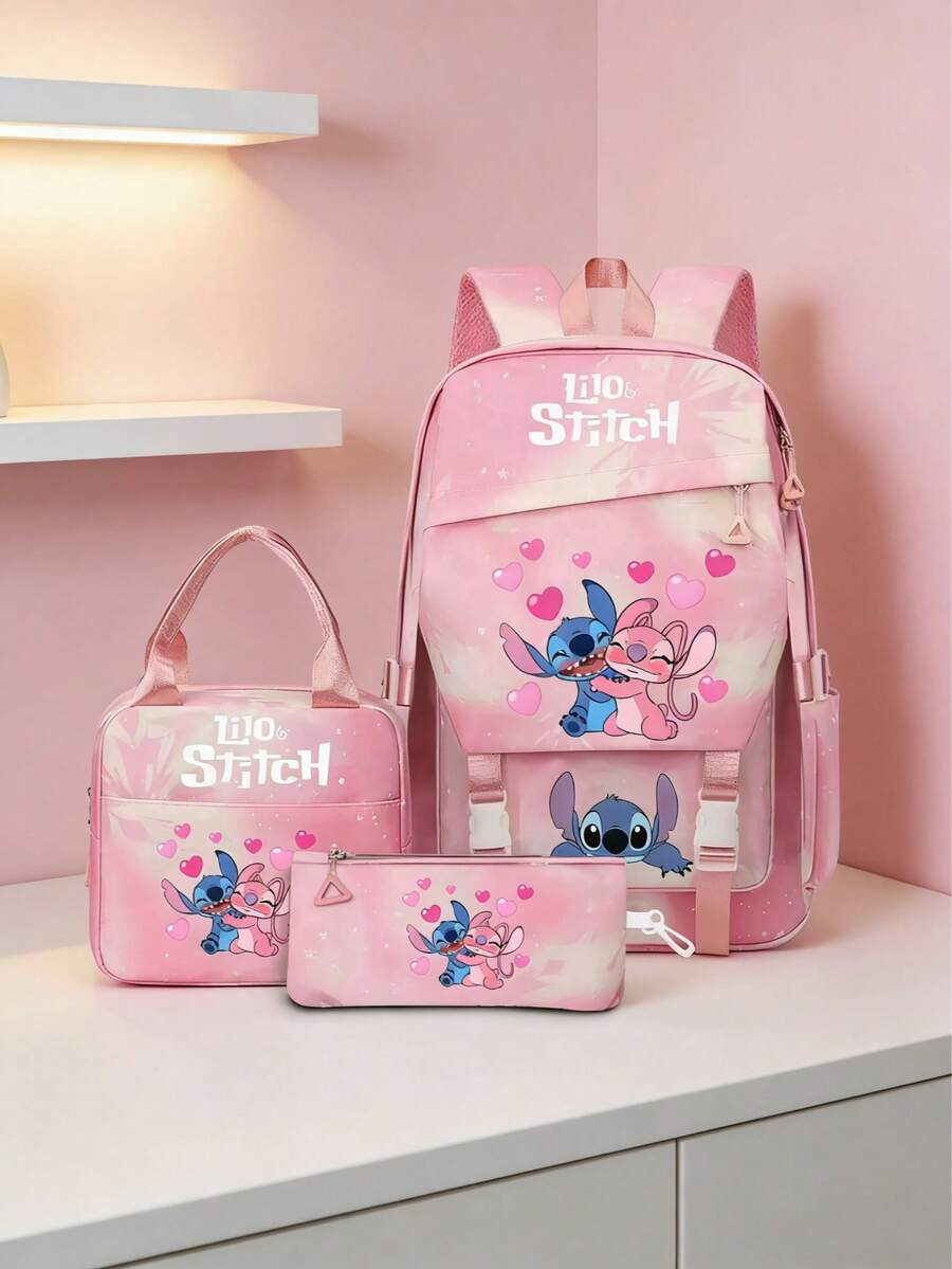 3pcs/Set Cartoon Backpack, School Style Bookbag, Lightweight Large Capacity Travel Backpack - Multicolor - View 1