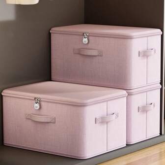 1pc Foldable Lidded Fabric Storage Box, Large Capacity Lockable Clothing Organizer, Purple Wardrobe Storage Box, Washable, Moistureproof & Dustproof, With Handles On Both Sides, Suitable For Wardrobe Organization, Room Storage, Bedroom Storage, Cabinet Storage, Home Storage, Simple Style