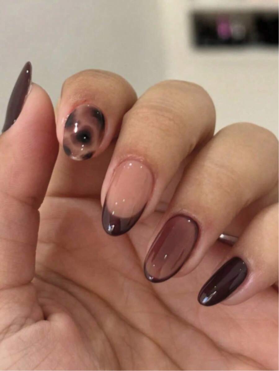 24 piezas de pegatinas de uñas con forma de ataúd de color negro, efecto tie-dye, incluye 1 hoja de pegatinas adhesivas y 1 lima de uñas mini, adecuado para uso diario - Multicolor - Ver 1