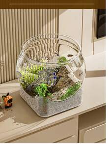 Round Transparent Fish Bowl, Shatterproof Small Desktop Hydroponic Goldfish Tank, Small Landscape Goldfish Bowl, Suitable For Office And Living Room, Creative Shatterproof Aquarium For Home, Random Style Delivery - Clear - View 2