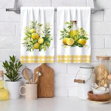 2/4 Piezas Paños de cocina con estampado de limón, toallas modernas de microfibra súper absorbentes, toallas de té para cocinar y hornear, paños de limpieza, toallas de mano, toallas de té, ultra suaves y altamente absorbentes, decoración de cocina, regalos para vecinos, madres, cumpleaños, regalos de inauguración de la casa para amigos, artículos esenciales de cocina, necesidades diarias - Multicolor - Ver 2