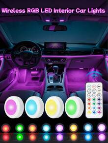 3pcs/Set Car Colorful Decorative Lights, RGB Remote Control Foot Lights, High Brightness Multi-Mode Atmosphere Lights, 13-Color Interior LED Lights, Interior Night Lights, Suitable For Vehicle & Home Decor, Touch-Sensitive Atmosphere LED Foot Lights, High Brightness Multi-Mode Atmosphere Lights (Batteries Not Included) - A - View 1