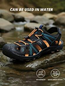 CAMEL CROWN 男士防水徒步凉鞋，闭趾涉水凉鞋，运动凉鞋，夏季凉鞋，沙滩凉鞋，户外休闲凉鞋 - 藍橙色 - 查看 2