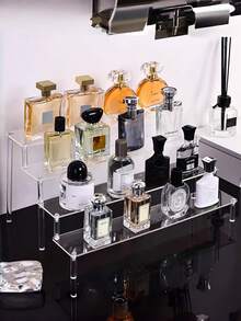 1pc 20cm Acrylic 3-Tier Display Rack, Simple Rectangular, Sturdy Stand, Perfume & Cosmetic Storage Organizer, Vanity & Bathroom Decor, Valentine's Day Gift - White - View 2