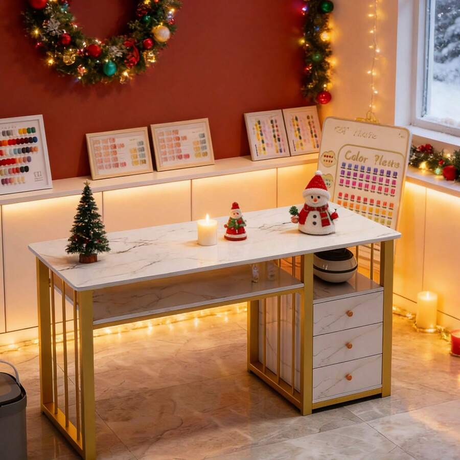 Mesa Para Manicura Doble Nivel Con 3 Cajones Organizador - Multicolor - Ver 1