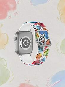 1pc Colorful Graffiti Heart Soft Elastic Breathable Comfortable Replacement Wristband Strap For Apple Watch 38mm 40mm 41mm 45mm 44mm 42mm 49mm, Fashionable Casual Multi-Color Silicone Watch Band Compatible With Apple Watch Ultra Series S11/S10/SE/9/8/7/6/5/4/3/2/1 Smartwatch Accessories - Multicolor - View 2