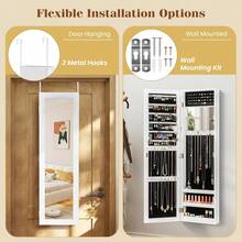 White Full Length Mirror Jewelry Cabinet | Wall/Door Mounted Jewelry Armoire With Makeup Mirror, Ring Slots & Necklace Hooks | Large Storage Organizer For Bedroom Dressing Room - 白色 - 查看 6