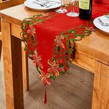 AMARED Christmas Embroidered Table Runner Cutwork Green Leaves Holiday Table Linens for Christmas Decorations 15x69 Inch - Rojo - Ver 2