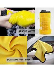10/5/2pcs Thicken Large Microfiber Car Cleaning Towels Soft Quick Drying Windows Mirrors Wiping Rags Double Layer Clean Cloths For Car Wash, Home Cleaning & Pet Drying Cloths - Yellow Gray - View 8