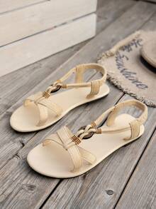 Women's Fashion Bohemian Style Flat Sandals, Casual Versatile, Suitable For Wedding, Party, Outdoor, Beach - Beige - View 6