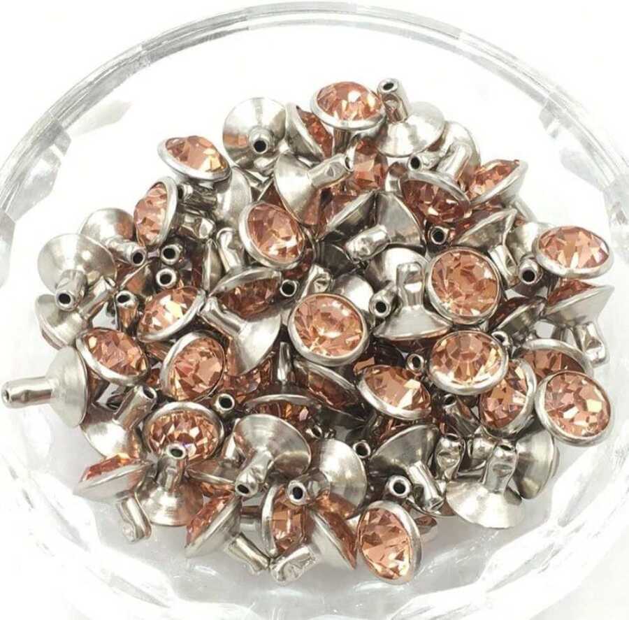 100 Sets Cz Colorful Crystal Rivets Silver Color Spots Studs Double Cap For DIY Leather-Craft (Clear White, 8MM) - ColorD - 查看 1