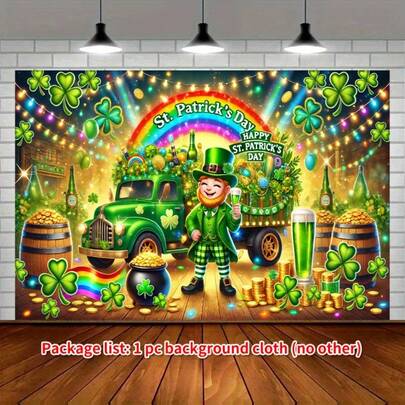 这款2D平面1A涤纶横幅专为圣帕特里克节设计，饰有色彩鲜艳的小妖精和金色陶罐图案，是派对装饰、家居和花园庆祝活动、摄影棚背景以及户外活动的理想之选。