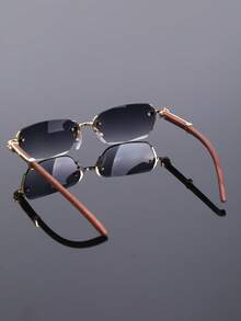 新款复古无框矩形金属男士时尚眼镜，简约休闲高品质眼镜，适合派对、节日等场合，时尚男士装饰眼镜 - 彩色 - 查看 6