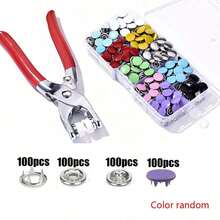 200件金屬按扣製作套件,附手動鉗子和收納盒,用於diy手工藝品、衣物、帽子、包袋等