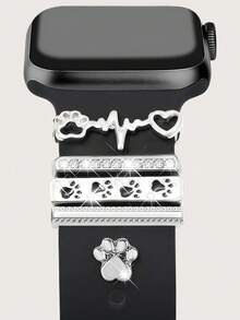 5/4/3pcs Metal Band Decor Rings Compatible With Apple Watch Band Charms 38mm 40mm 41mm 42mm 44mm 45mm 46mm 49mm, Gold Heart Cross Dog Paw Flower Diamond Rhinestone Silicone Band Accessories (Watch And Band Not Included) Ultra/Se/11/10/9/8/7/6/5/4/3/2/1, Compatible With Samsung - Multicolor - View 15