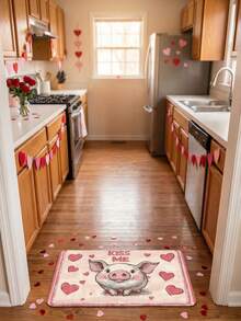 1PC Cute Piggy Cartoon Pattern Thick Diatomaceous Earth Kitchen Mat With Rubber Bottom, Machine Washable, Non Slip Rectangular Carpet, Suitable For Living Room, Bedroom, Bathroom, Kitchen Use - Machine Made Decorative Carpet - Multicolor - View 5