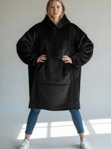 Maxi Sudadera de Felpa, Sudadera Afelpada Unitalla, Con Colores diferentes - Negro - Ver 7